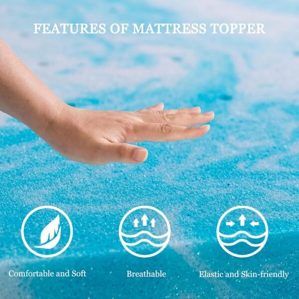 KYLE & KAY 2" Foam Mattress Topper,Twin Memory Mattress,Foam Mattress Topper,College Dorm Mattress, Ventilated and Breathable,Full Cooling Gel, 38 x 75in,Blue - Image 7