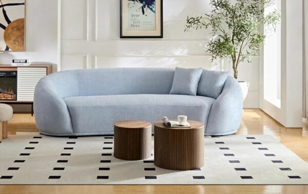 103.15" Modern Curved Sofa,Small Space Sofa,Half Moon Shape Teddy Fabric Couch with Throw Pillows,Oversized Cloud Couch for Living Room, Apartment,Office(Blue) - Image 3