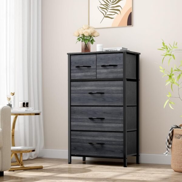 YITAHOME Fabric Dresser with 5 Drawers - Storage Tower with Large Capacity, Organizer Unit for Bedroom, Living Room & Closets - Sturdy Steel Frame, Wooden Top & Easy Pull Fabric Bins - Image 2