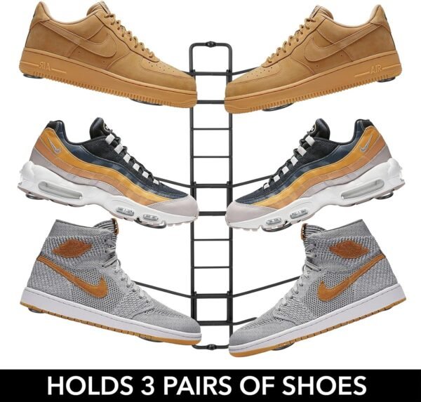 mDesign Modern Metal Shoe Organizer Display & Storage Shelf Rack - Adjustable Shelves Hang & Store Kicks, Running, Basketball, Tennis Shoes - 3 Tier, Each Wall Mount Unit Holds 6 Shoes, 2 Pack, Black - Image 6
