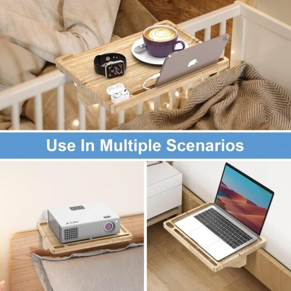 Bedside Shelf for Bed, Bedside Tray Table for Dorm Room Top Bunk Bed and Lofts, Floating Nightstand Organizer Storage Table, Bed Shelf with Organizer for iPad and Earbuds and Cable Catch, Natural - Image 7