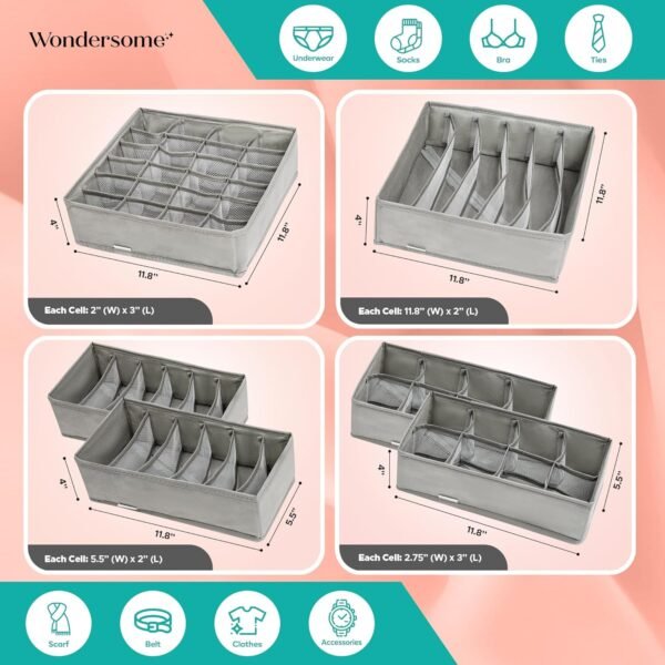 Wondersome Drawer Organizer for Clothes - 6-Pack of Underwear, Sock, Bra, Tie and Clothing Divider - Bedroom Shelf/Cabinet Storage Organization - Foldable Closet and Dresser Fabric Organizing Boxes - Image 4