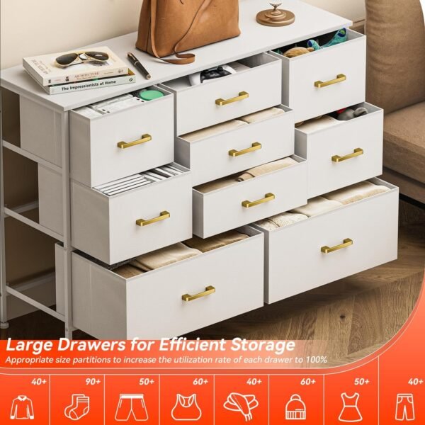Wide Dresser for Bedroom TV Stand Entertainment Center with Large Chest of 9 Drawers for 50'' TV with Leather Front, Metal Handles for Closet, Entryway, Living Room, Glacier White - Image 5