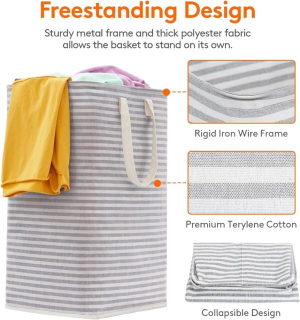 Lifewit Laundry Hamper Large Collapsible Laundry Basket, Freestanding Waterproof Clothes Hamper Storage with Easy Carry Handles for Clothes in Bedroom Bathroom College Dorm for Adults, Grey - Image 2