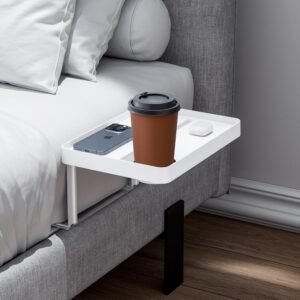 KIWIFOTOS Bedside Shelf for Bed, Bedside Tray Table Under Mattress for Box Spring Bed/Plate Bed/Platform Bed, Small Bed Tray Nightstand Shelf Bedside Caddy for College Dorm Bed (Bedside Shelf 12.9″)