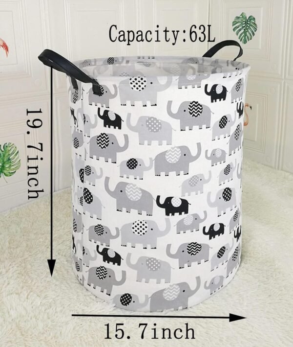 19.7" Round Canvas Large Clothes Basket Laundry Hamper with Handles,Waterproof Cotton Storage Organizer Perfect for Kids Boys Girls Toys Room, Bedroom, Nursery,Home,Gift Basket(elephant) - Image 7