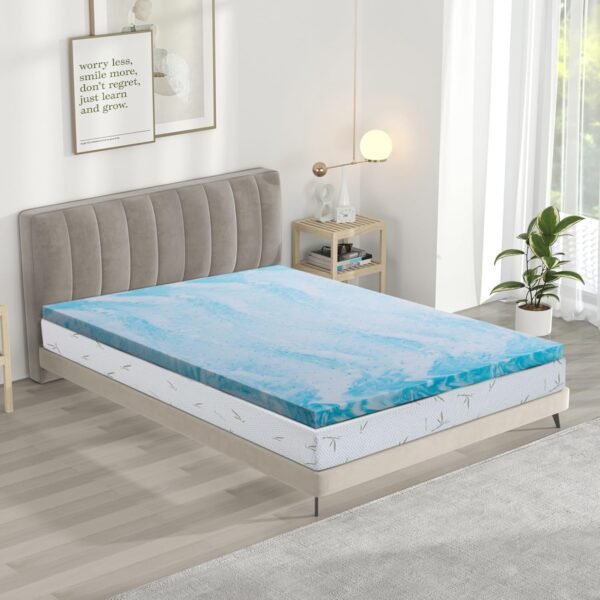 KYLE & KAY 2" Foam Mattress Topper,Twin Memory Mattress,Foam Mattress Topper,College Dorm Mattress, Ventilated and Breathable,Full Cooling Gel, 38 x 75in,Blue - Image 2