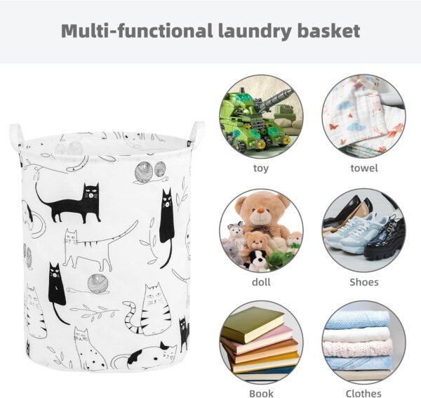 Foldable Baby Laundry Basket Hamper for Nursery Girl Boy kids Clothes laundry hamper basket Portable Tall Collapsible Cute Laundry Basket Organizer, Nursery Storage Basket with Handles (Animal Cats) - Image 6