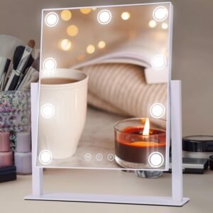 EYMPEU Vanity Mirror with Lights, Hollywood Makeup Mirror with 3 Color Light Modes and 9 Dimable Built in LED Bulbs, Free Rotation Touch-Sensitive Controls Lighted LED Makeup Mirror