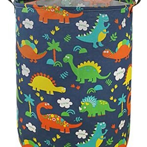 KUNRO Large Storage Basket Toy Box Bin Laundry Bag Foldable Hamper Clothes Kids Gift Organizer Chest Waterproof Coating Organizer Dorm Nursery Home(Blue dinosaur)