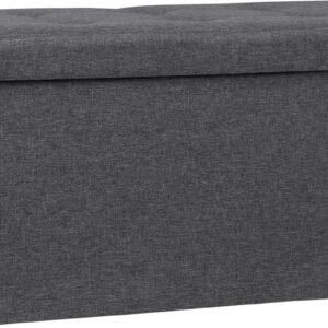 SUPER DEAL 30 Inches Storage Ottoman Bench Folding Footstool with Divider Padded Seat Large Toy Storage Chest Long Box for Living Room Bedroom Entryway, 660 lbs Capacity 15″ x 30″ x 15″ Dark Grey