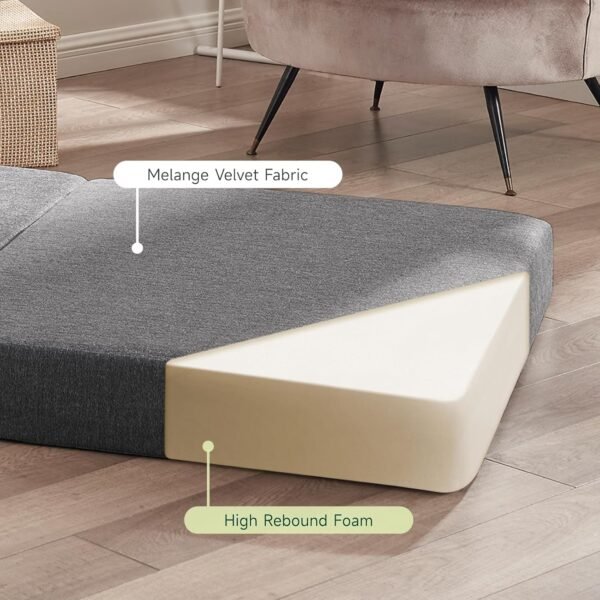 Z-hom Folding Sofa Bed, 2024 Upgraded 6 inch Memory Foam Couch, Convertible Sleeper Chair Floor Couch, Futon Sofa Sleeper Chair with Pillow & Washable Cover for Living Room/Bedroom/Guest, Grey - Image 6