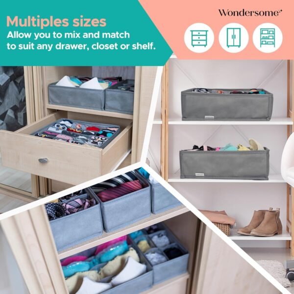 Wondersome Drawer Organizer for Clothes - 6-Pack of Underwear, Sock, Bra, Tie and Clothing Divider - Bedroom Shelf/Cabinet Storage Organization - Foldable Closet and Dresser Fabric Organizing Boxes - Image 5