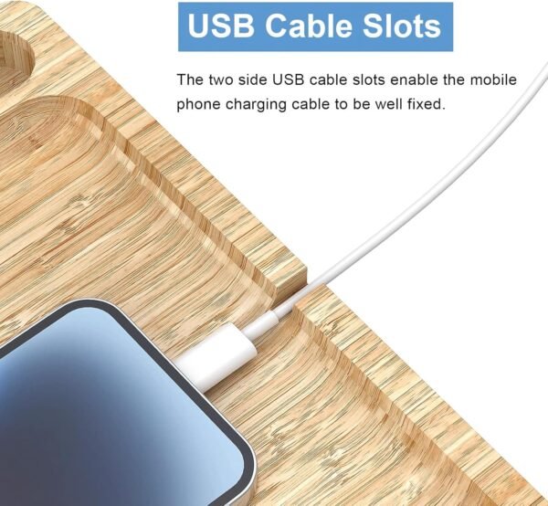 Bedside Shelf for Bed, Bedside Tray Table for Dorm Room Top Bunk Bed and Lofts, Floating Nightstand Organizer Storage Table, Bed Shelf with Organizer for iPad and Earbuds and Cable Catch, Natural - Image 5