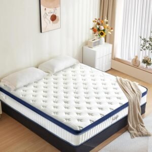 Queen Size Mattress 12 inch, Memory Foam Mattress Queen Mattress in a Box, Medium Firm Mattress Queen Memory Foam Hybrid Mattress with Individual Pocket Spring for Pressure Relief