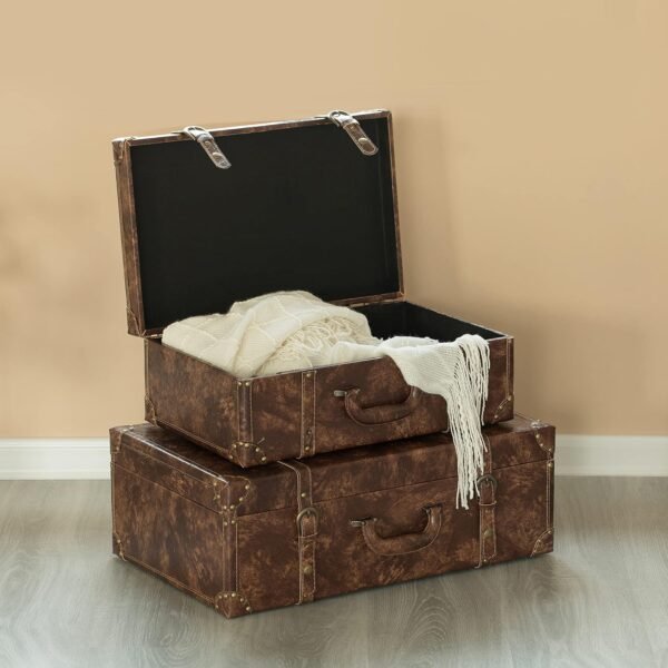 Vintiquewise Suitcase Storage Trunk with Faux Leather Set of 2 - Image 6