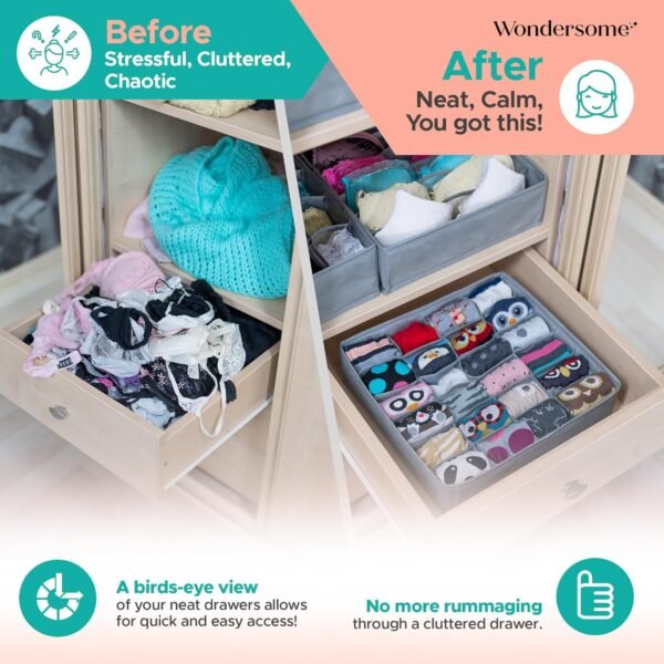 Wondersome Drawer Organizer for Clothes - 6-Pack of Underwear, Sock, Bra, Tie and Clothing Divider - Bedroom Shelf/Cabinet Storage Organization - Foldable Closet and Dresser Fabric Organizing Boxes - Image 3