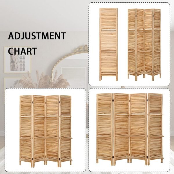 Room Divider with Shelves, 4 Panels Room Dividers and Folding Privacy Screens, 6 Ft Folding Room Screens, Freestanding Portable Wall Divider, Wood Dividers with Display Shelves, Beige - Image 4