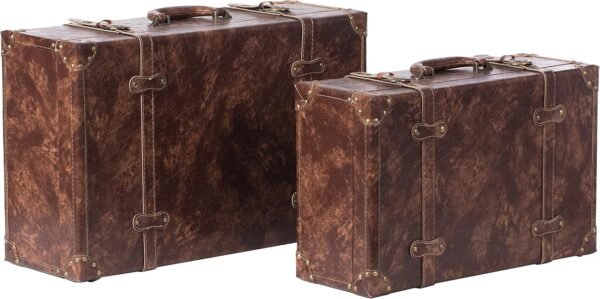 Vintiquewise Suitcase Storage Trunk with Faux Leather Set of 2 - Image 3