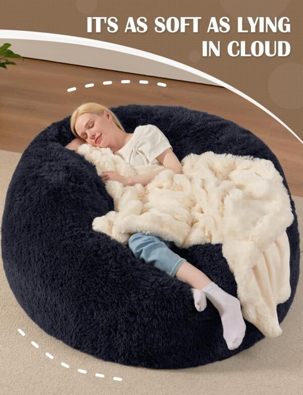 Bean Bag Chairs for Adults Teens Convertible Chair Mattress, Bean Bags Chair with Removable Plush Cover, Sleeper Chair That Turns into Mattress, Full, Dark Grey - Image 6
