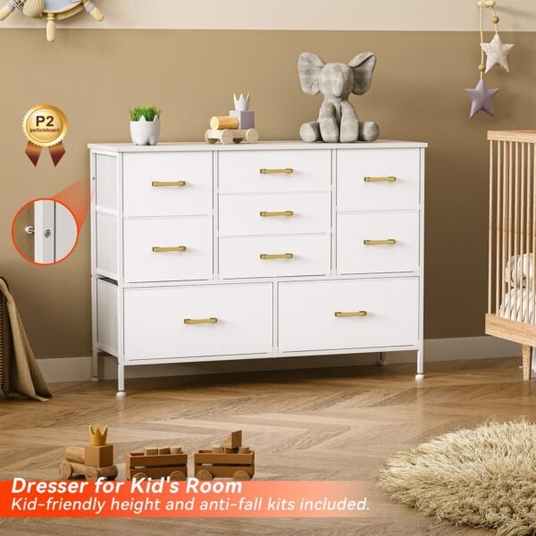 Wide Dresser for Bedroom TV Stand Entertainment Center with Large Chest of 9 Drawers for 50'' TV with Leather Front, Metal Handles for Closet, Entryway, Living Room, Glacier White - Image 6