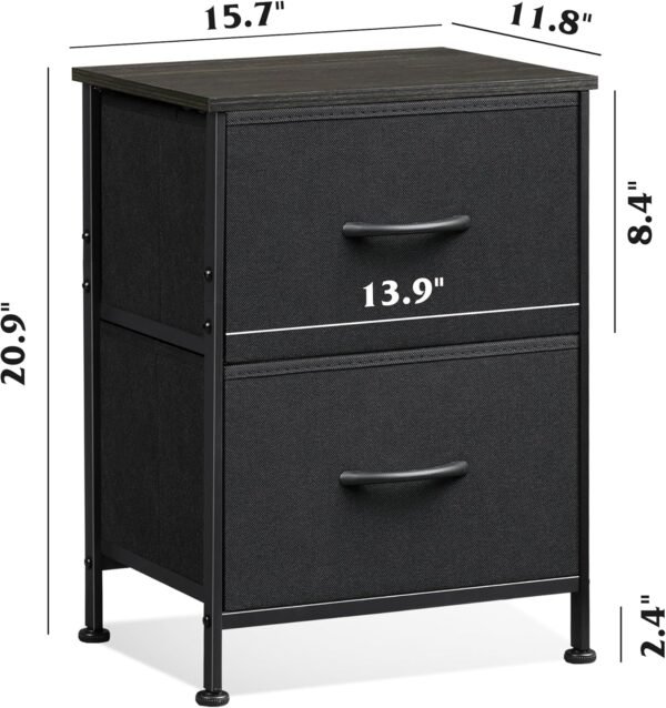 WLIVE Black Nightstand, Small Dresser for Bedroom with 2 Fabric Drawer, Bed Side Table with Drawers, End Table Bedside Furniture, Sturdy Steel Frame, Wood Top, Closet Organizer, College Dorm - Image 3