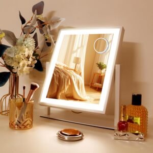 Hollywood Vanity Mirror Makeup Mirror with Lights, 360° Rotation LED Lighted Vanity Mirror, 3 Color Lighting Modes, Vanity Mirror for Bedroom, Smart Touch Control, Tabletop Vanity Mirror, White