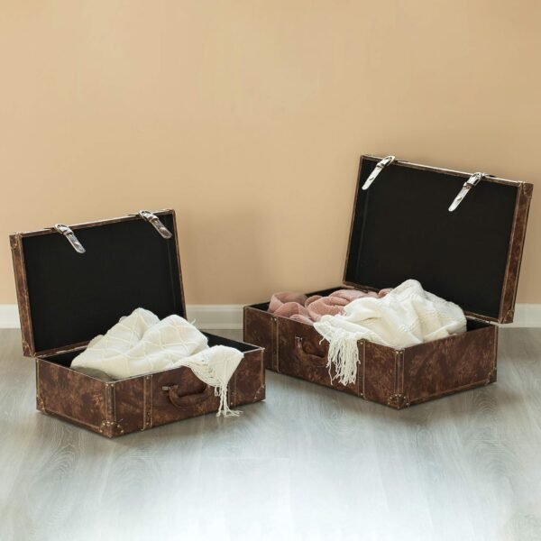 Vintiquewise Suitcase Storage Trunk with Faux Leather Set of 2 - Image 2