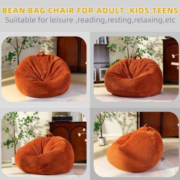 Large Stuffed Animal Storage Bean Bag Chair （No Filler）, 3 ft Giant Heavy Soft Corduroy Bean Bag Cover for Kids Teens & Adults，Round Fluffy Sofa for Home Living Room Bedroom College Dorm - Image 6