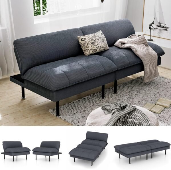 70" Futon Sofa Bed, 4-in-1 Multi-Function Couch Bed with Adjustable Backrest, Modern Convertible Futon, Recliner Love Seat Sleeper Sofa, Small Futon Couch for Living Room, Office, Grey