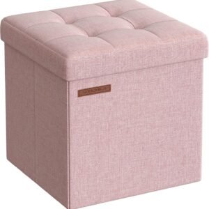 SONGMICS Storage Ottoman, Foldable Small Ottoman Foot Rest, 11.8 Inches Foot Stool, Cube Ottoman with Storage, Load up to 286 lb, for Living Room, Bedroom, Dorm, Jelly Pink ULSF028R01