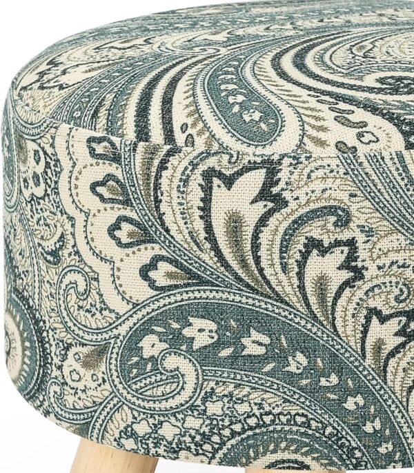 Asense Small Round Ottoman Foot Rest Stool Linen Padded Seat Footstool Ottoman with Non-Skid Wooden Legs (Blue+Beige,Linen) - Image 7