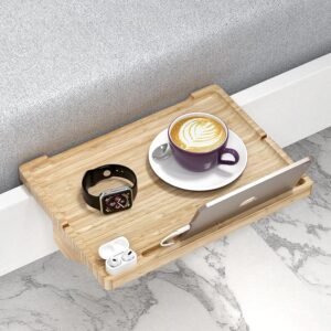Bedside Shelf for Bed, Bedside Tray Table for Dorm Room Top Bunk Bed and Lofts, Floating Nightstand Organizer Storage Table, Bed Shelf with Organizer for iPad and Earbuds and Cable Catch, Natural