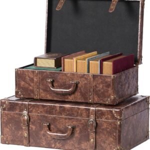 Vintiquewise Suitcase Storage Trunk with Faux Leather Set of 2