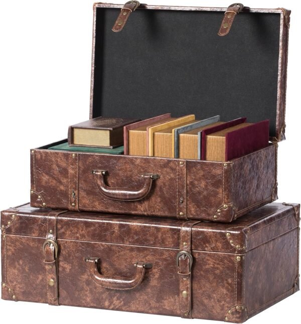 Vintiquewise Suitcase Storage Trunk with Faux Leather Set of 2