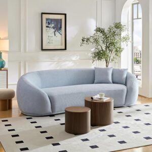 103.15″ Modern Curved Sofa,Small Space Sofa,Half Moon Shape Teddy Fabric Couch with Throw Pillows,Oversized Cloud Couch for Living Room, Apartment,Office(Blue)