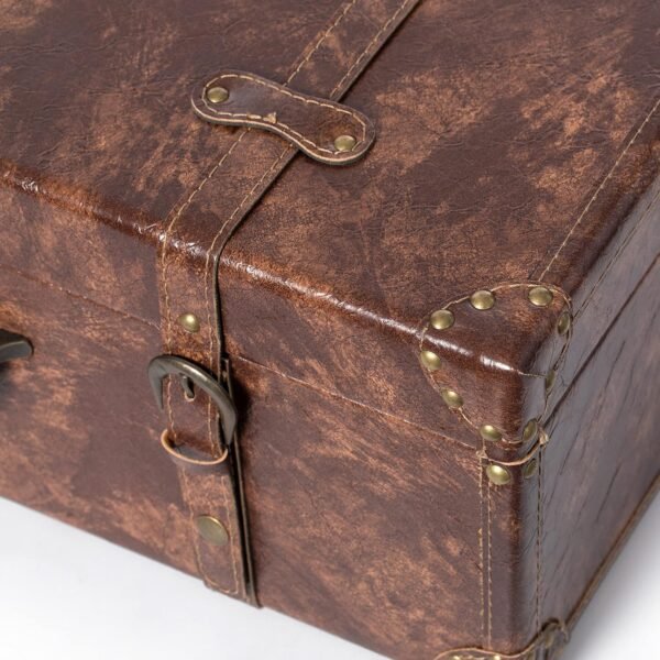 Vintiquewise Suitcase Storage Trunk with Faux Leather Set of 2 - Image 7