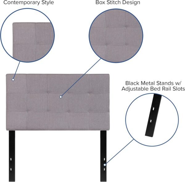 BizChair Quilted Tufted Twin Size Headboard in Light Gray Fabric - Image 5