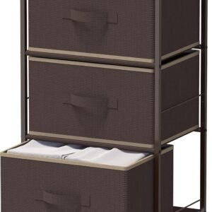 Simple Houseware Nightstands Dresser for Bedroom 3-Tier Organizer Drawer Storage Tower, Brown