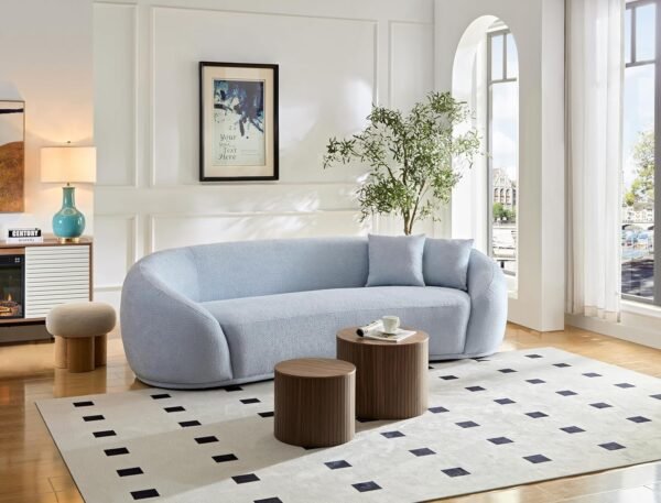 103.15" Modern Curved Sofa,Small Space Sofa,Half Moon Shape Teddy Fabric Couch with Throw Pillows,Oversized Cloud Couch for Living Room, Apartment,Office(Blue) - Image 5