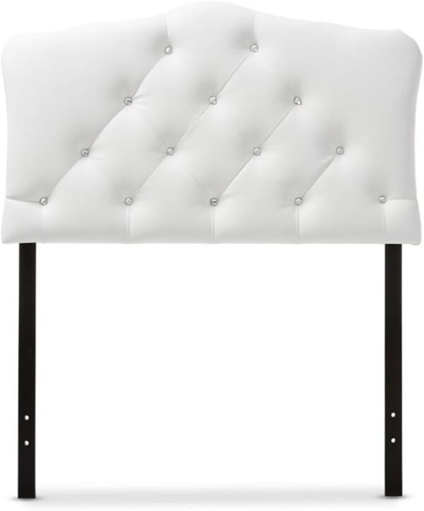 BOWERY HILL Faux Leather Upholstered Twin Headboard w/Crystal Buttons in White - Image 3