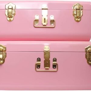 American Atelier Trunks | Set of 2 | Pink | Vintage Style Storage with Gold Finish Hardware | Space Saving Organizer | Use in Home, Dorm, and Office | Medium and Large