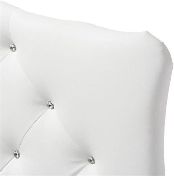 BOWERY HILL Faux Leather Upholstered Twin Headboard w/Crystal Buttons in White - Image 4