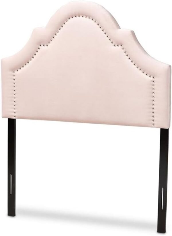 BOWERY HILL Modern Velvet/Wood Twin Headboard with Adjustable Legs in Light Pink