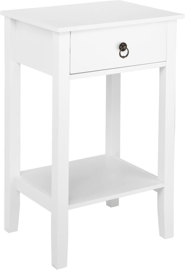Nightstand, End Table with Drawers, Bed Side Table/Night Stand for Bedroom, Small Spaces, College Dorm, Kids’ Room, Living Room, Wood, 18W x 14D x 28H (White - D) - Image 5
