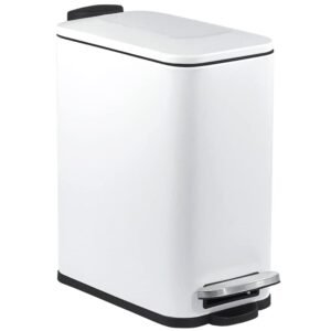 SIDIANBAN Bathroom Trash Can with Lid Soft-Close, Slim Wastebasket with Foot Pedal, 1.3 Gal Garbage Can with Inner Wastebasket for Bedroom, Office, Kitchen, Anti-Fingerprint Matte Finish (White)