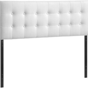 Hawthorne Collections Classic Tufted Button Faux Leather Upholstered Full Headboard in White