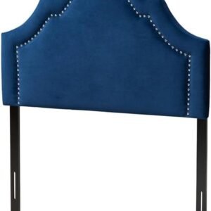 BOWERY HILL Modern Velvet and Wood Twin Headboard in Navy Blue