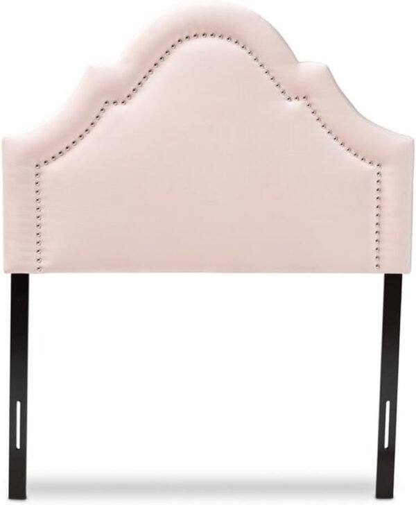 BOWERY HILL Modern Velvet/Wood Twin Headboard with Adjustable Legs in Light Pink - Image 4