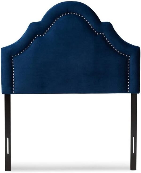 BOWERY HILL Modern Velvet and Wood Twin Headboard in Navy Blue - Image 4